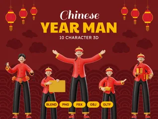 Carácter del hombre del año nuevo chino Paquete de Illustration 3D