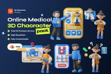 Personaje médico en línea Paquete de Illustration 3D