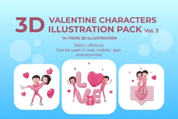 Personajes de San Valentín Paquete de Illustration 3D