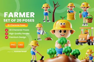 Caractère d'activité d'agriculteur Pack 3D Illustration
