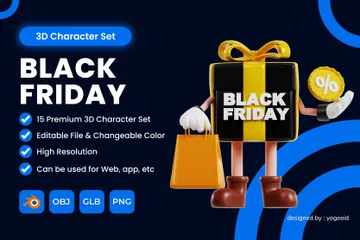 Personnage de la boîte du Black Friday Pack 3D Illustration