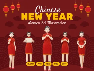 Caractère de femme du nouvel an chinois Pack 3D Illustration