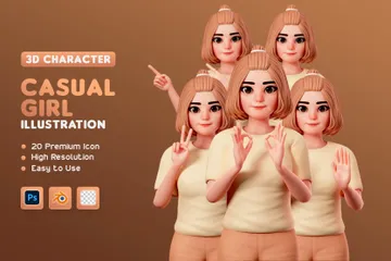 Personnage de fille décontracté Pack 3D Illustration