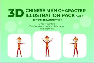 Caractère de l'homme chinois Pack 3D Illustration