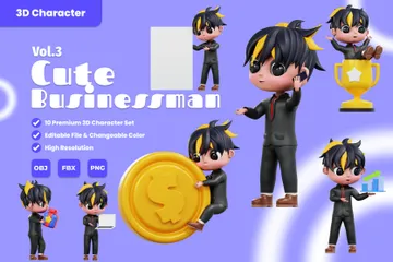 Activité de personnage d'homme d'affaires mignon Vol.3 Pack 3D Illustration
