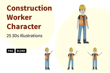 Caractère de travailleur de la construction Pack 3D Illustration