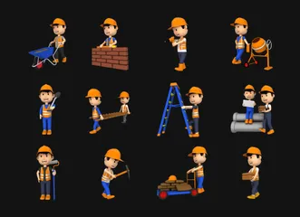 Personnages de construction Pack 3D Illustration