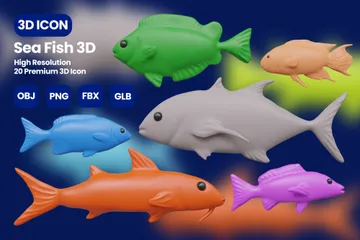 Pescado de mar Paquete de Icon 3D