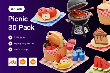 ピクニックの食べ物と飲み物 3D Iconパック