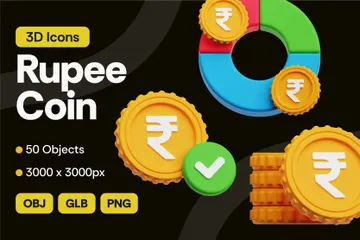 Pièce de monnaie en roupie Pack 3D Icon