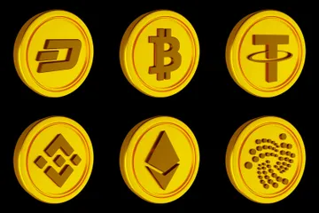 Pièces de crypto-monnaie dorées Pack 3D Icon