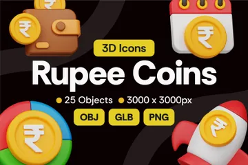 Pièces de monnaie en roupies Pack 3D Icon