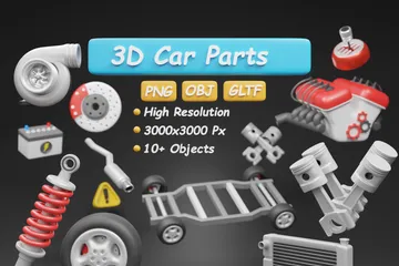 Pièces de voiture et panneau d'avertissement Pack 3D Icon