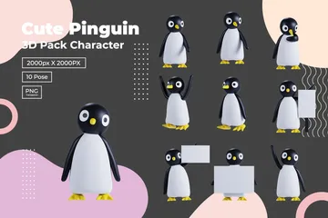 Pinguim fofo Pacote de Illustration 3D