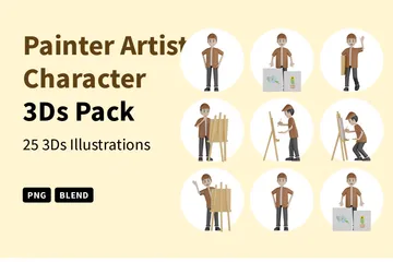 Pintor Artista Personaje 3D Illustration Pack