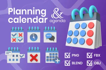 Planning Calendar And Agenda 3D Icon Pack