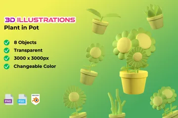 냄비에 식물 3D Icon 팩
