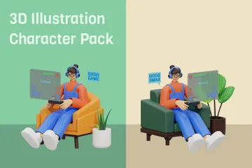 自宅でゲームをプレイ 3D Illustrationパック
