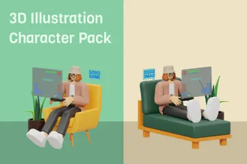 Play Game In Sofa 3D Illustration Pack