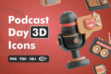 Podcast Day 3D Illustration Pack