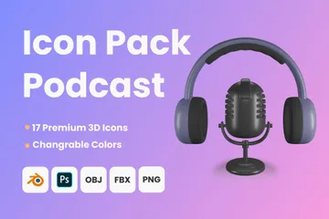 Podcast avec microphone Pack 3D Icon