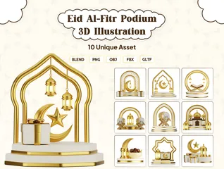 Podio de Eid Ramadan Al-Fitr Paquete de Icon 3D