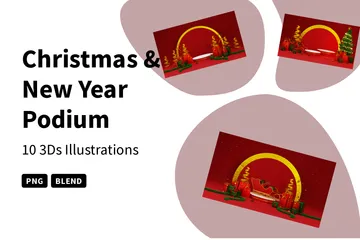 Podio de Navidad y Año Nuevo Paquete de Illustration 3D