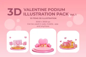 Podium de la Saint-Valentin Pack 3D Illustration