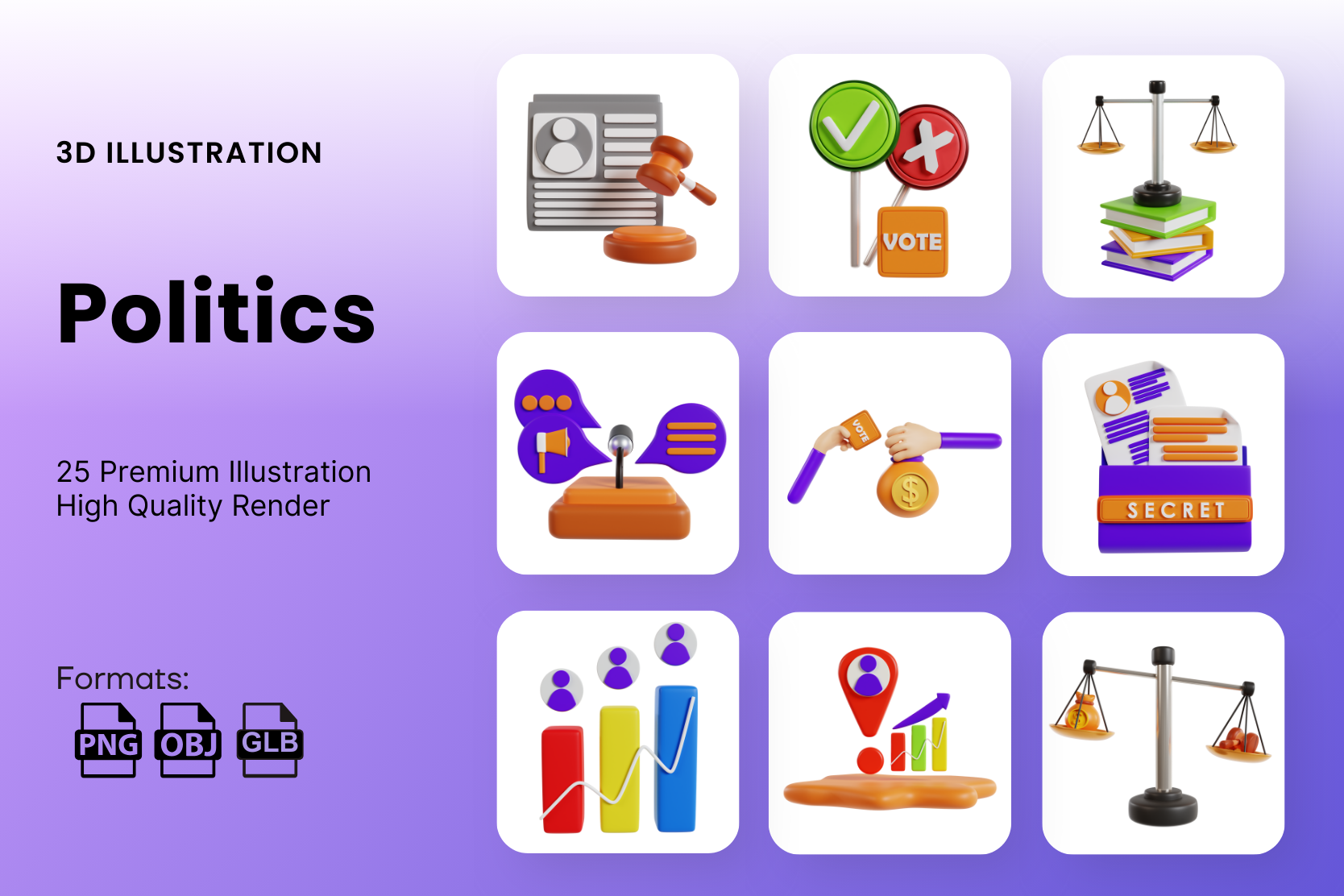 Premium Politics 3D Illustration pack from Politics 3D Illustrations