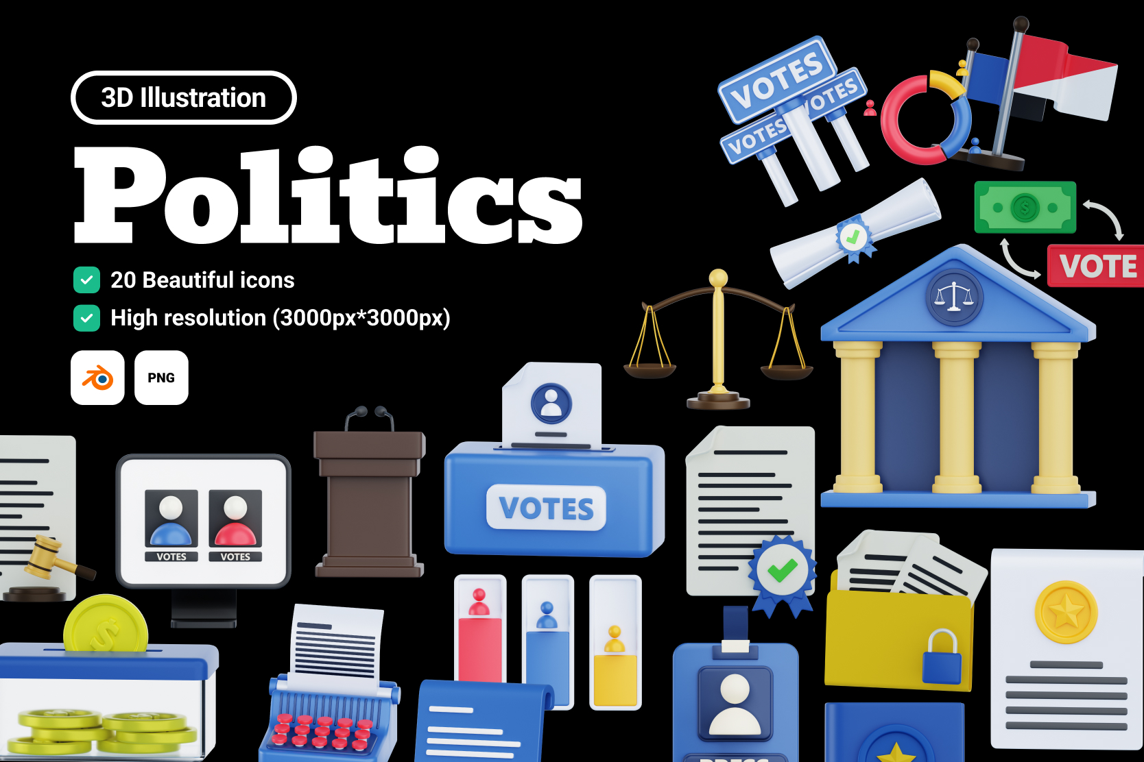 Politics 3D Illustration Pack - 20 Politics 3D Illustrations | PNG ...