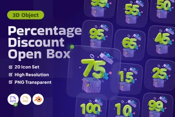 Porcentaje de descuento con caja abierta Paquete de Icon 3D