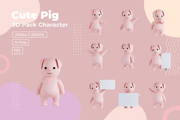 Porco fofo 3D Illustration Pack