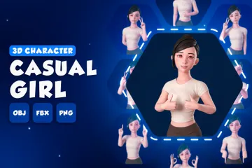 Fille décontractée – Portrait à moitié corps Pack 3D Illustration