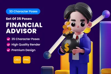 Posturas de asesor financiero Paquete de Illustration 3D