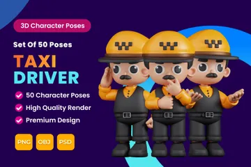 Srt de poses de personagem de motorista de táxi 3D Illustration Pack