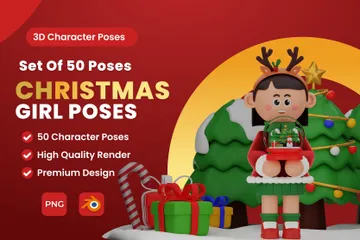 Poses de personagem de menina de Natal Pacote de Illustration 3D