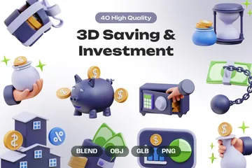 Poupança e Investimento Pacote de Icon 3D