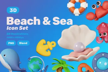 Praia e Mar Pacote de Icon 3D