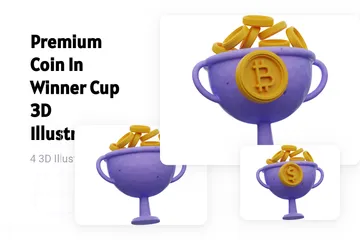 Premium Coin In Winner Cup 3D Illustration Pack