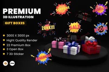 Premium Gift Box And Sticker 3D Sticker Pack