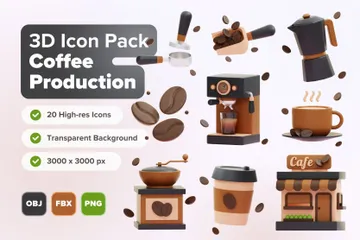 Production de café Pack 3D Icon