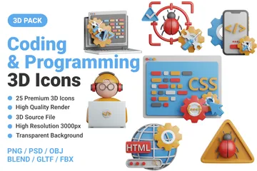 Programação e codificação Pacote de Icon 3D
