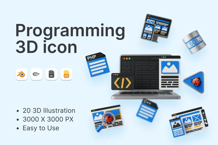 Programming 3D Icon Pack - 20 Free Download Design & Development 3D ...