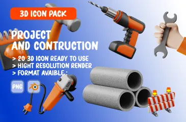 Projects And Construction 3D Icon Pack
