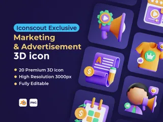 Marketing e Publicidade Pacote de Icon 3D