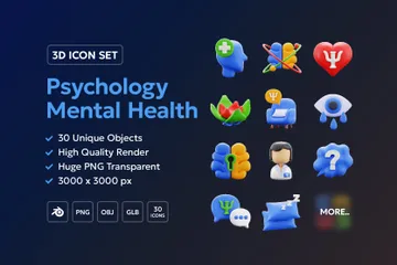 心理学とメンタルヘルス 3D Iconパック