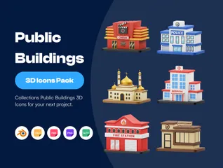 Public Buildings 3D Icon Pack