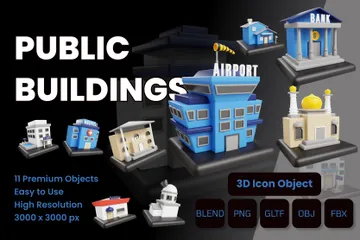 Public Buildings 3D Icon Pack