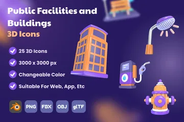 Public Facilities And Buildings 3D Icon Pack