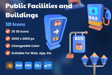 Public Facilities And Buildings 3D Icon Pack